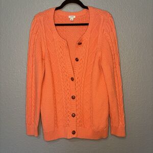 LL Bean Cable Knit Button Cardigan Sweater Pink Womans XL Granny Cottage Barbie